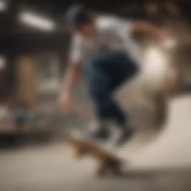 A skateboarder performing a trick while wearing Emerica shoes, emphasizing performance.