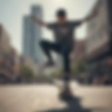 Skateboarder performing trick while wearing Nike pattern shoes