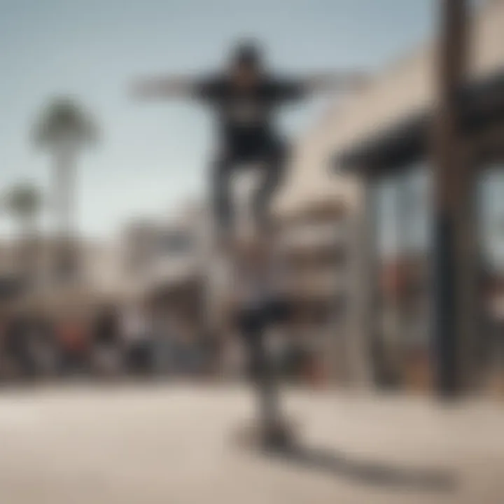 Skateboarder performing tricks outside Vans store