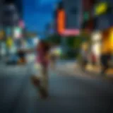 A vibrant street scene showcasing a diverse range of skaters performing tricks.