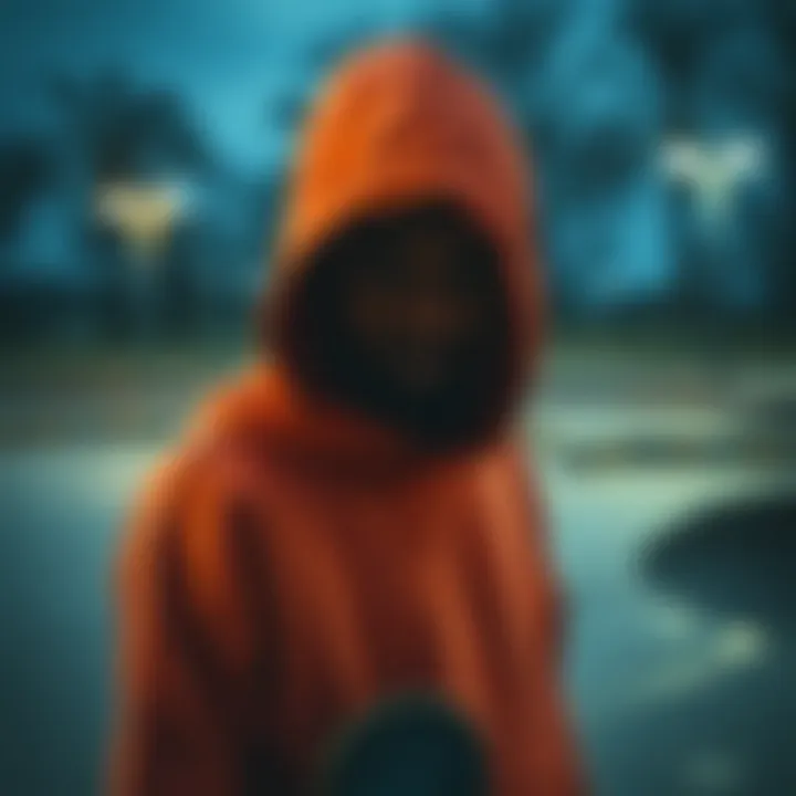 Embodying Identity: The Skateboarder in Dark Orange Skateboarder wearing a dark orange hoodie in a skate park