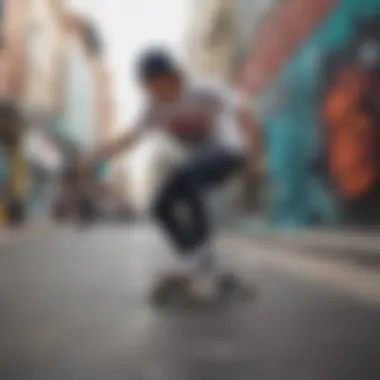 An urban street art backdrop with a skater in motion