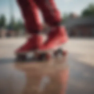 Skater showcasing style with red Adidas sneakers