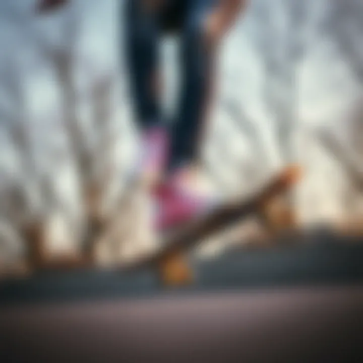 Skater Performing Tricks in Style Skater performing tricks wearing light pink hightop Converse