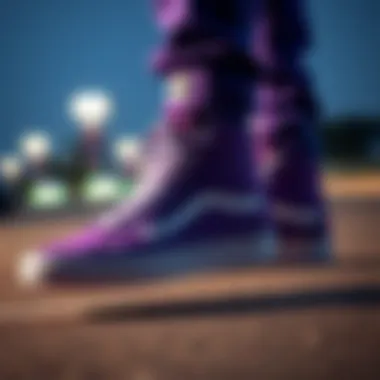 Styling Options for Purple Vans Hi Tops A comparison of different styling options for purple Vans hi tops in various skate fashion contexts.