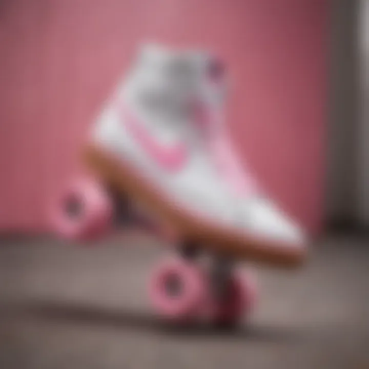 Fashionable skateboard gear paired with Nikes featuring pink swoosh