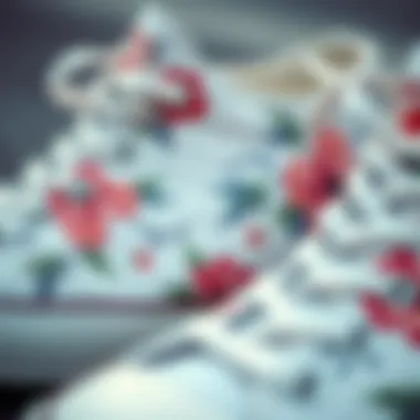 Floral Patterns on White Converse Close-up view of floral patterns on white Converse shoes