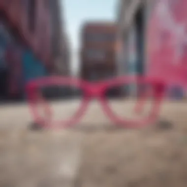 Pink star glasses with urban graffiti background