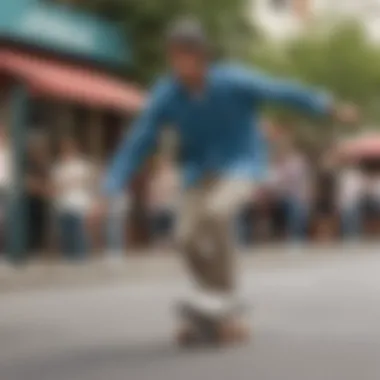 Skater engaging in tricks while wearing a stylish button down shirt