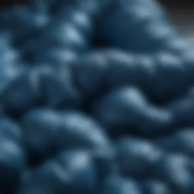 Close-up of the fabric composition of a blue puff jacket