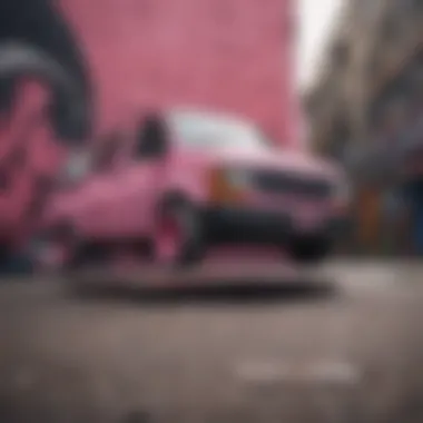 Artistic representation of all pink Vans against a graffiti background