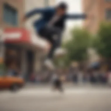 Skater performing tricks while wearing high top blazers