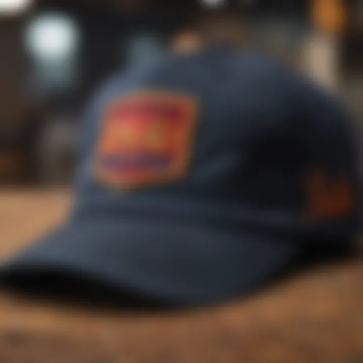 A close-up of a dad hat featuring unique skate brand embroidery