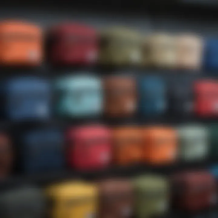 Various color options of Herschel hip bags displayed