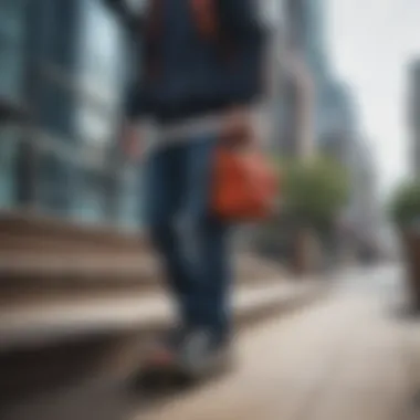 Skateboarder using Herschel hip bag while performing tricks