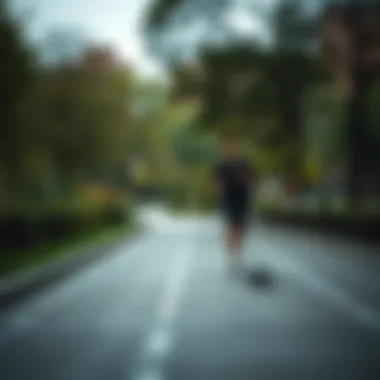 Jogging in Urban Landscapes Jogger navigating through a city park