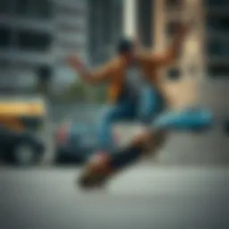 Skateboarder executing a trick in an urban setting