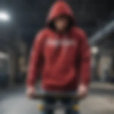 A hoodie being worn while performing a trick on a skateboard, highlighting its practicality.