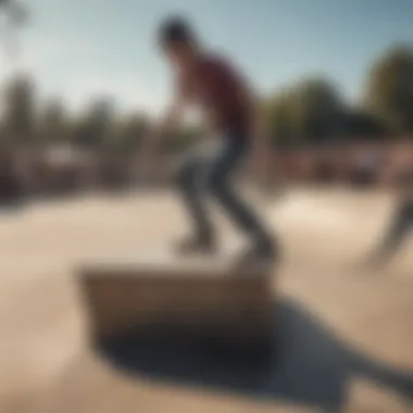 An outdoor skate park filled with energetic skaters and a live band