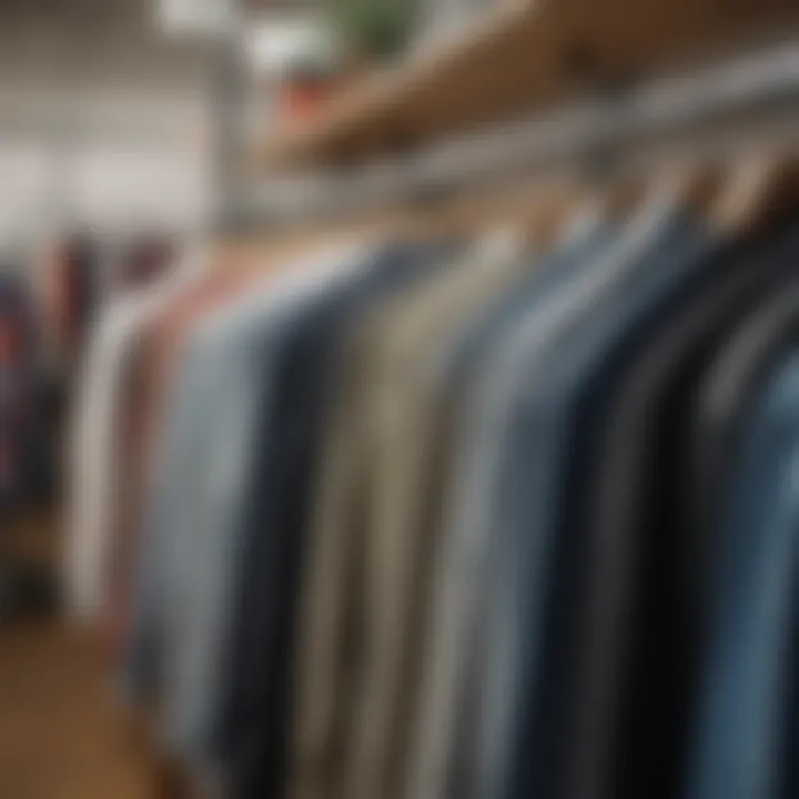 Eco-friendly printed button-up shirts displayed in a sustainable fashion shop.