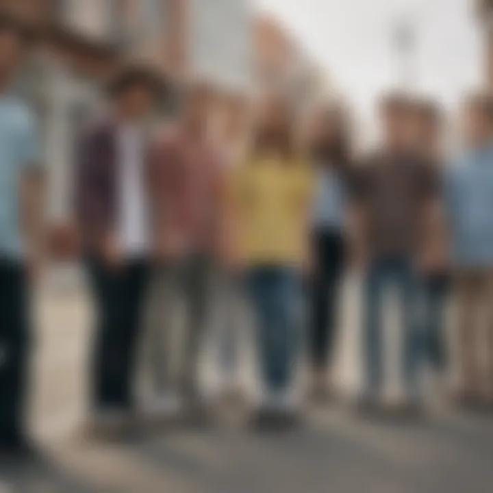 A group of skateboarders wearing various styles of printed button-ups.