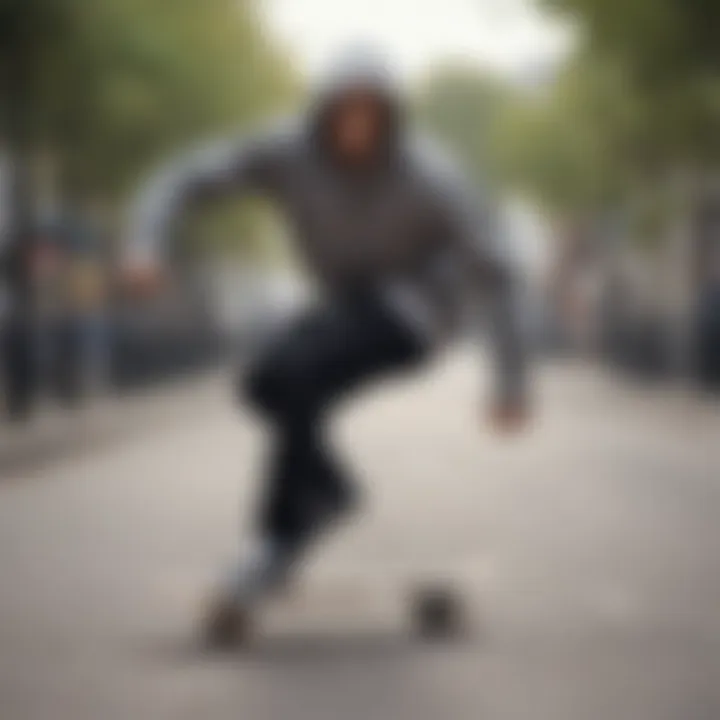 A skateboarder showcasing a stylish hooded shirt while performing a trick.