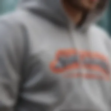 Close-up of the unique fabric and design details of a popular NYC hoodie