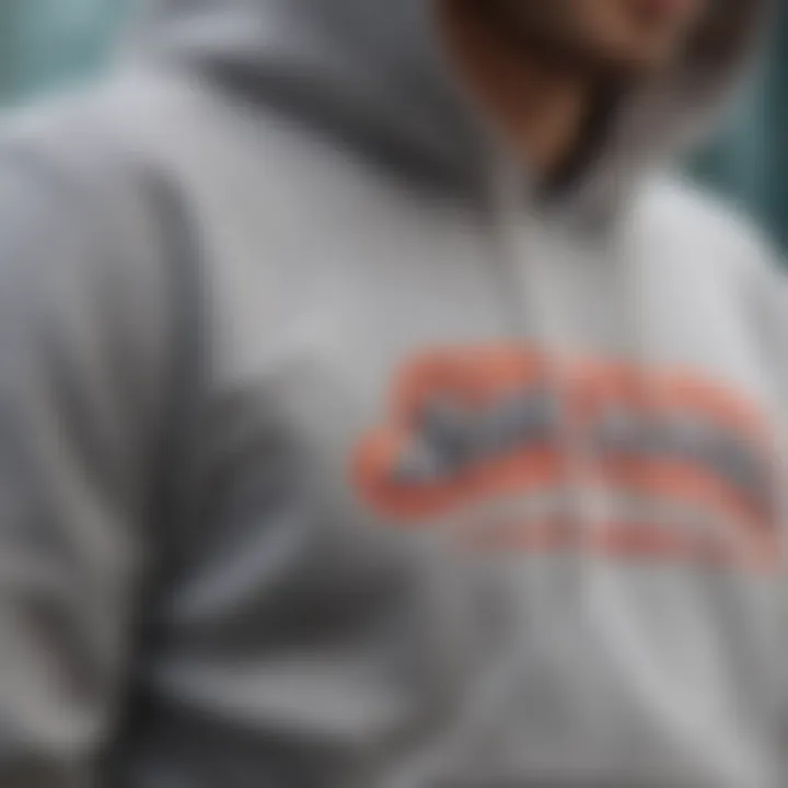 Close-up of the unique fabric and design details of a popular NYC hoodie