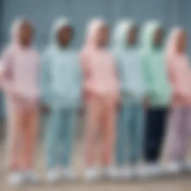 Group of skaters in various pastel hoodies, representing diversity in style