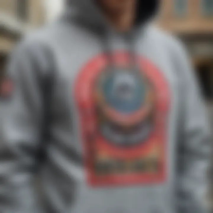 Close-up of unique hoodie customizations, showcasing patches and designs