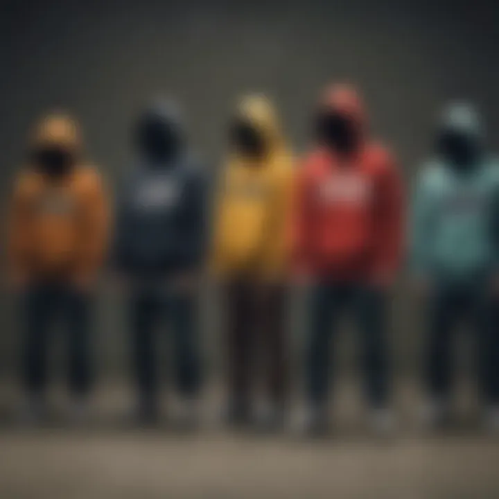 An artistic representation of hoodie evolution through different skate styles over the years