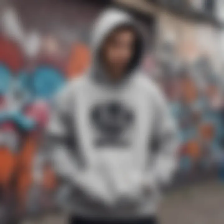 A collection of stylish hoodies displayed against a vibrant graffiti background