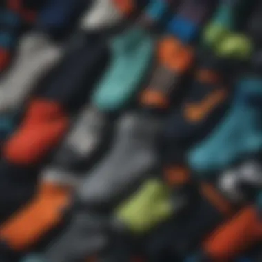 Different styles of cushioned Nike socks arranged creatively