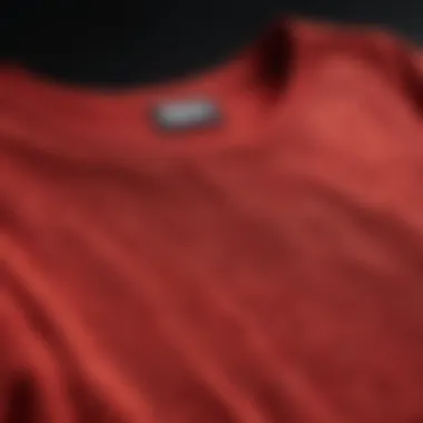 A close-up of the texture and design of a red crop t-shirt, highlighting its fashion elements.