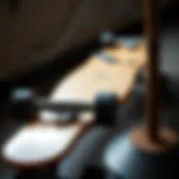 Detailed view of a ly longboard showcasing unique design features and materials