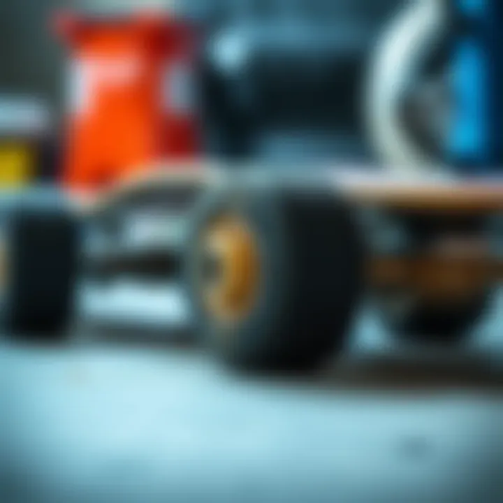 Close-up image of longboard wheels and bearings highlighting maintenance aspects