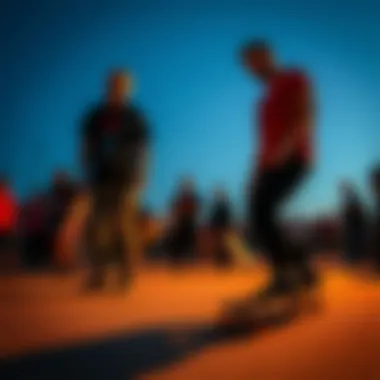 Community event showcasing longboarding culture with riders of various styles
