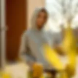 Trendy grey hooded sweatshirt styled for skate culture