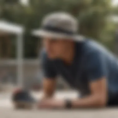 Vans Boonie Hat in Action at the Skate Park A skater wearing a Vans boonie hat while performing a trick at a skate park.