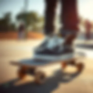 Vans Boots in Action at the Skate Park Vans Off The Wall boots on a skateboard at a skate park