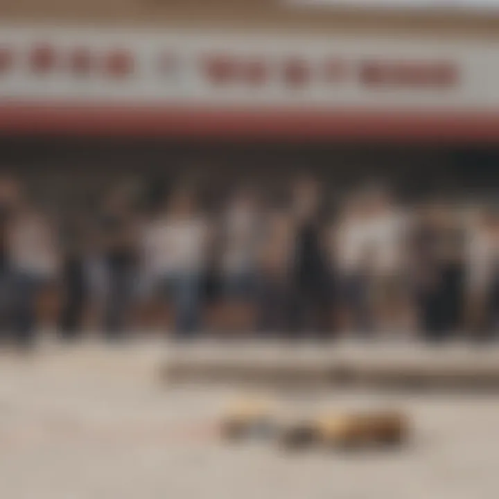 Group of skate enthusiasts in front of the Vans Outlet