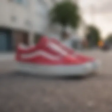 Side profile of Vans size 7 shoes on skateboard