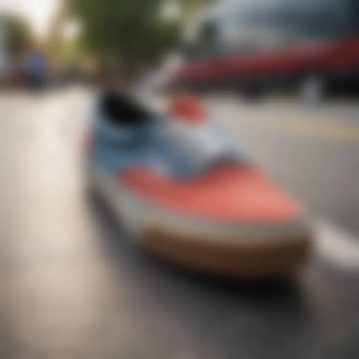 Close-up of Vans shoes on a skateboard