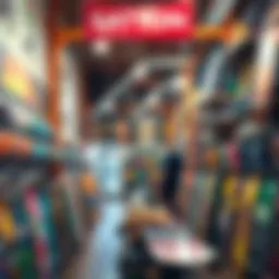 Interior view of a vibrant warehouse skate shop showcasing various skateboards and gear