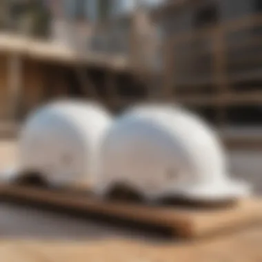 Stylish white skateboard helmet on a wooden ramp