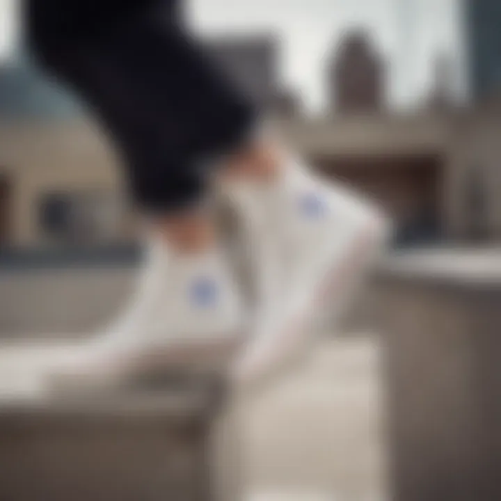 Stylish outfit showcasing the Converse high tops in a skate park setting