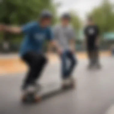 A group of skateboarders enjoying a training session